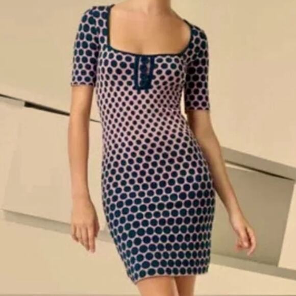 Zac Posen Polka Dot Knit Dress Size Medium Pink Green - Picture 1 of 13